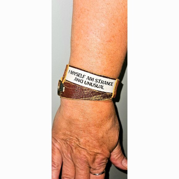 Beetlejuice Goth Jewelry Leather Wrap Bracelet I Myself Am Strange And Unusual - Picture 4 of 10